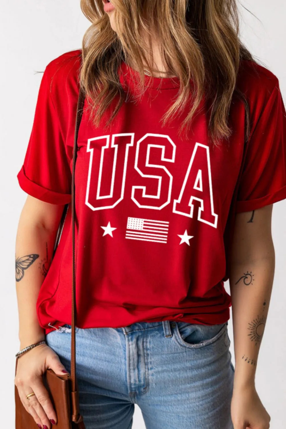 USA American Flag Crewneck T-Shirt 004 - Poppy & Pearl Edit