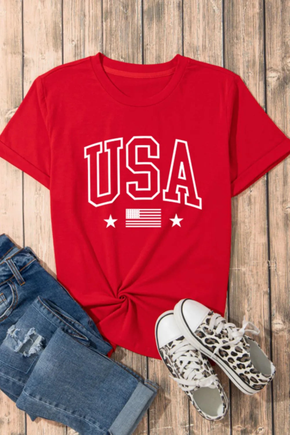 USA American Flag Crewneck T-Shirt 006 - Poppy & Pearl Edit