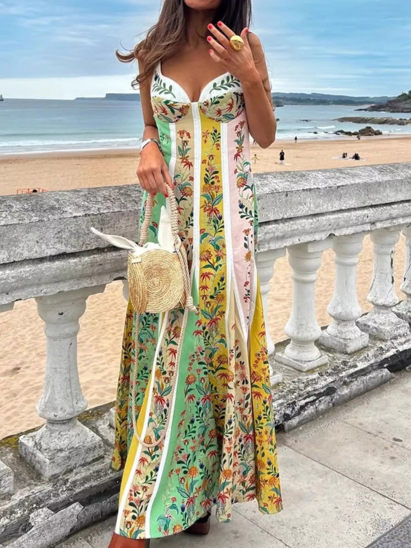 Floral Print Sweetheart Neck Maxi Dress 002 - Poppy & Pearl Edit