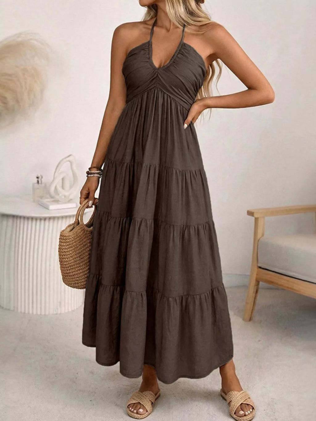 Halter Neck Tiered Midi Dress 003 - Poppy & Pearl Edit