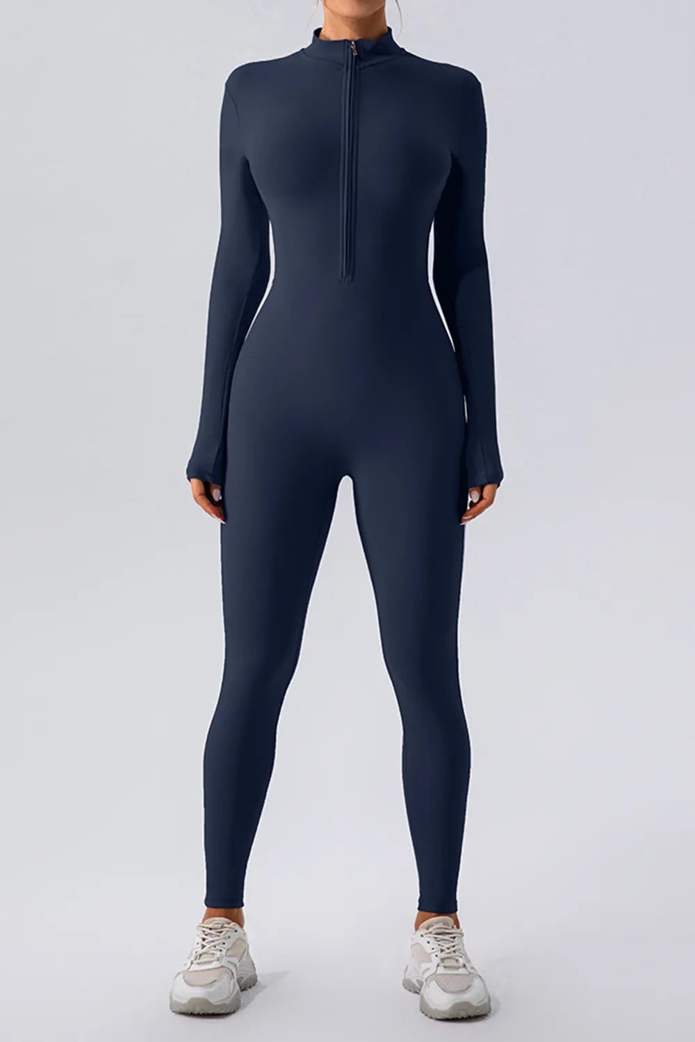 Half Zip Mock Neck Active Jumpsuit Flat Lay - Poppy & Pearl Edit
