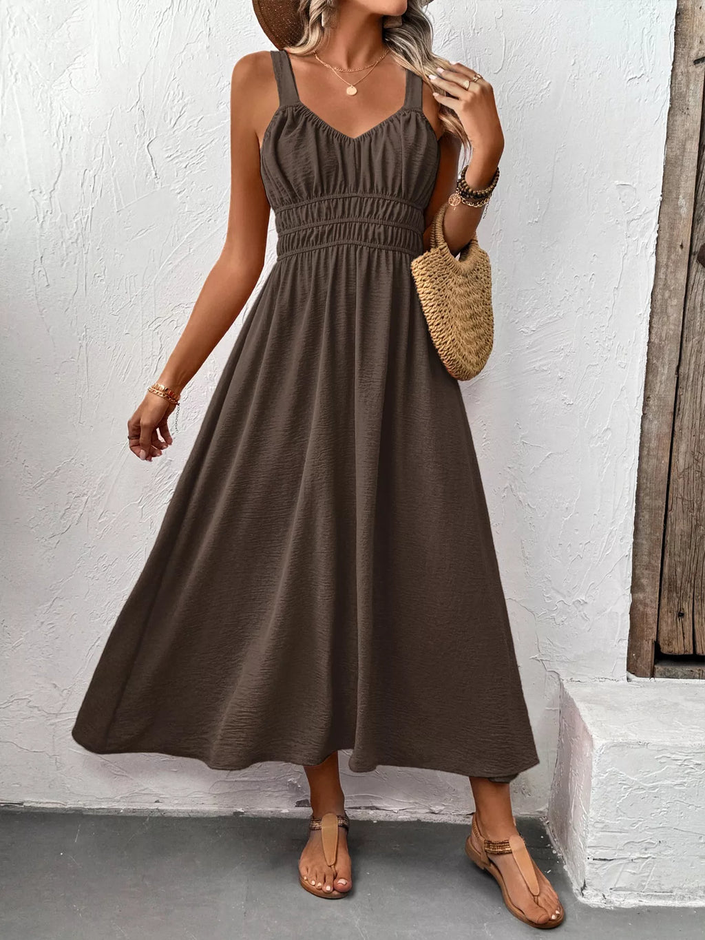 Sleeveless Smocked Casual Midi Dress 008 - Poppy & Pearl Edit