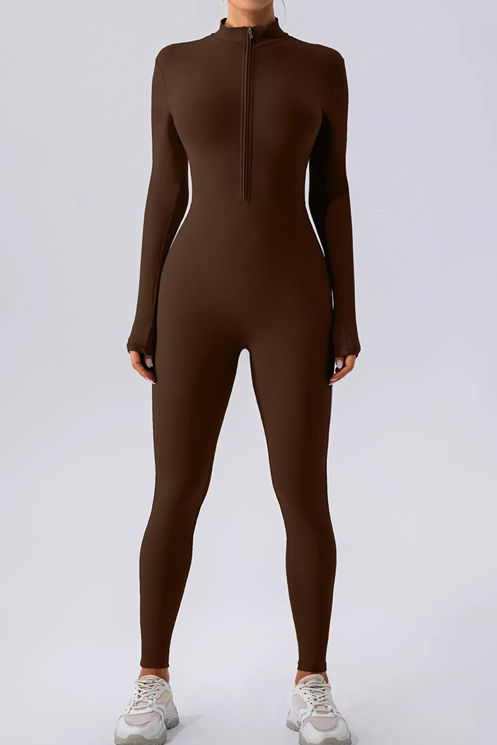 Half Zip Mock Neck Active Jumpsuit Lifestyle - Poppy & Pearl Edit