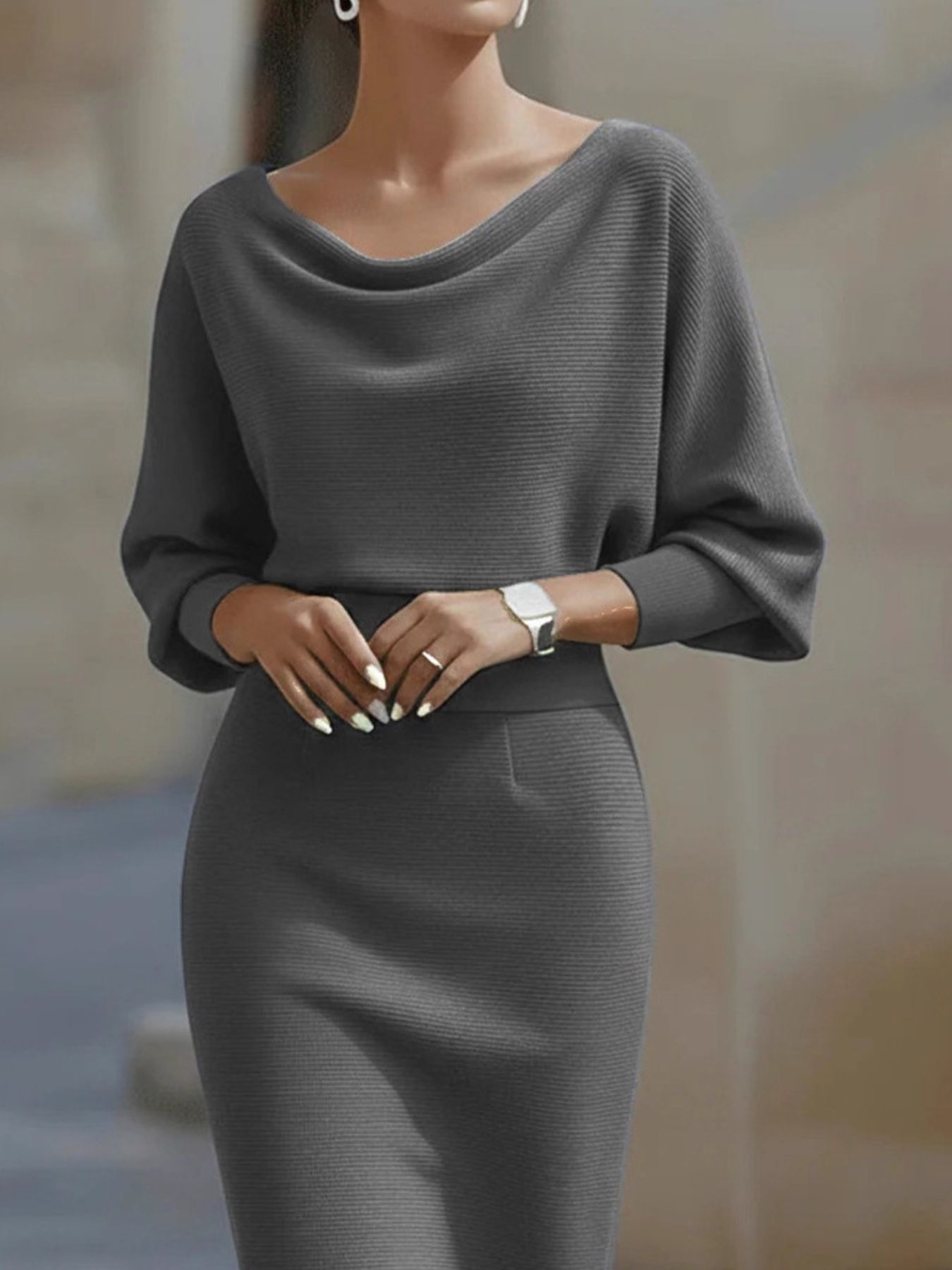 Cowl Neck Knit Bodycon Dress 007 - Poppy & Pearl Edit