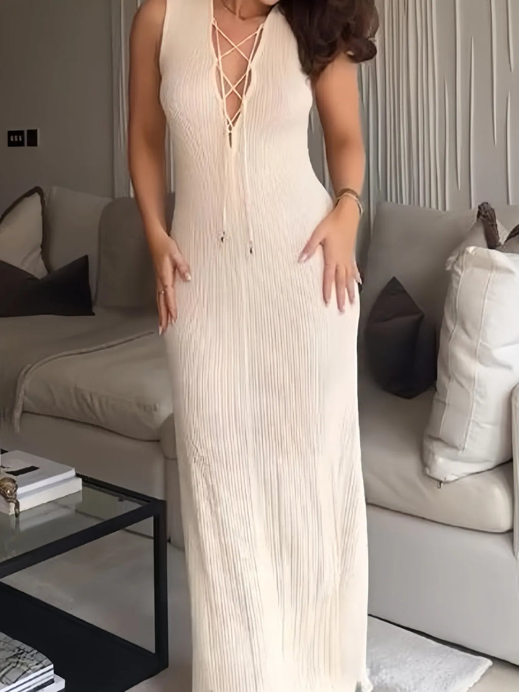 Lace Up Sleeveless Maxi Dress 002 - Poppy & Pearl Edit