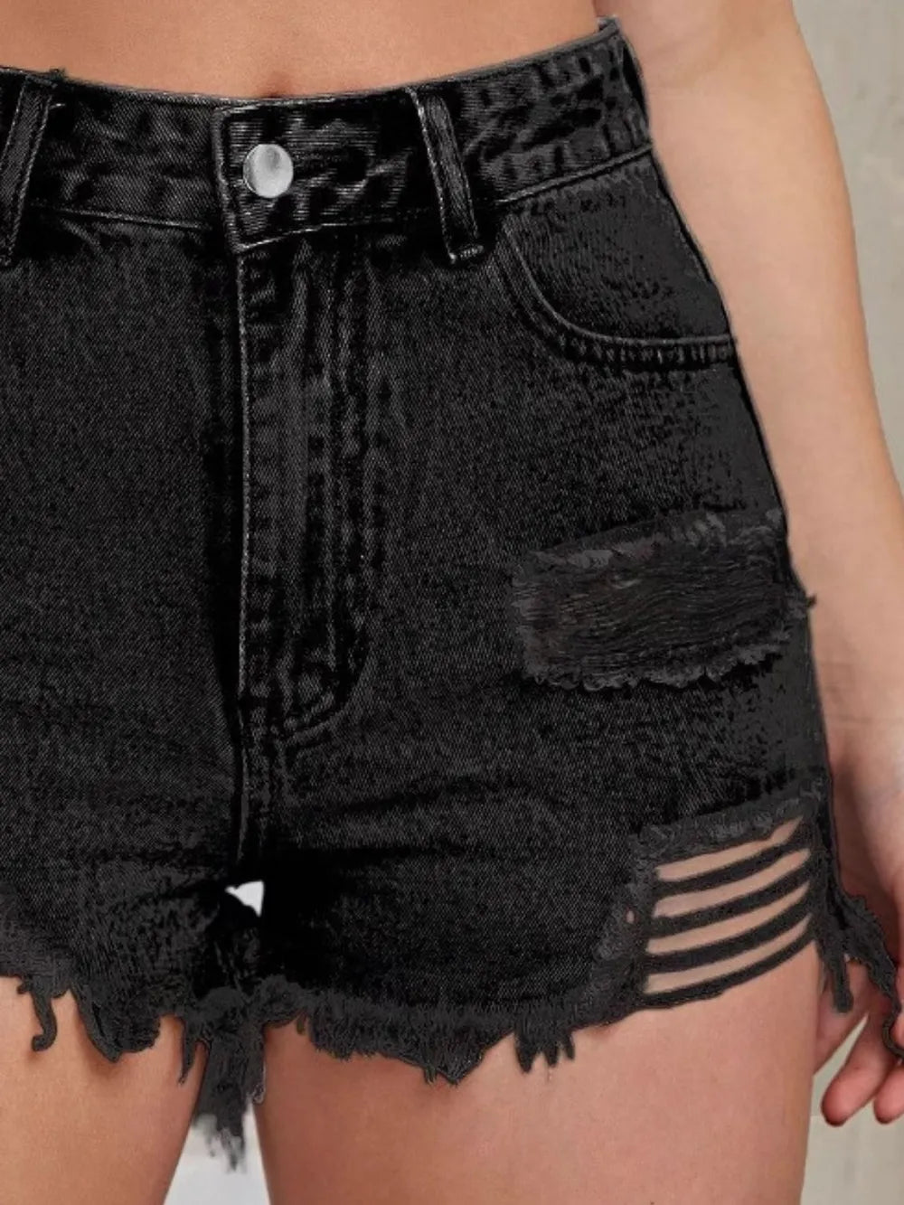 Distressed Raw Hem High Waist Denim Shorts 007 - Poppy & Pearl Edit