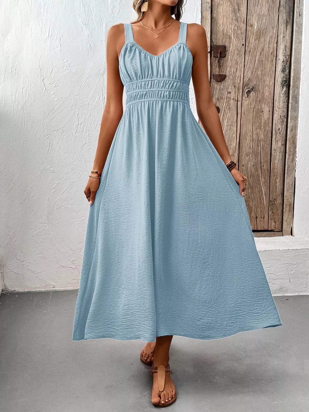 Sleeveless Smocked Casual Midi Dress 006 - Poppy & Pearl Edit