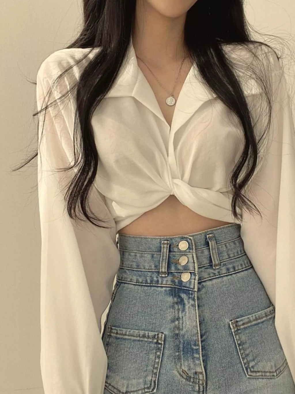 Twisted Front Long Sleeve Shirt 004 - Poppy & Pearl Edit