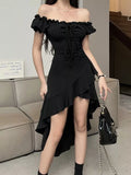 Off Shoulder Ruffle Hem High Low Dress 003 - Poppy & Pearl Edit