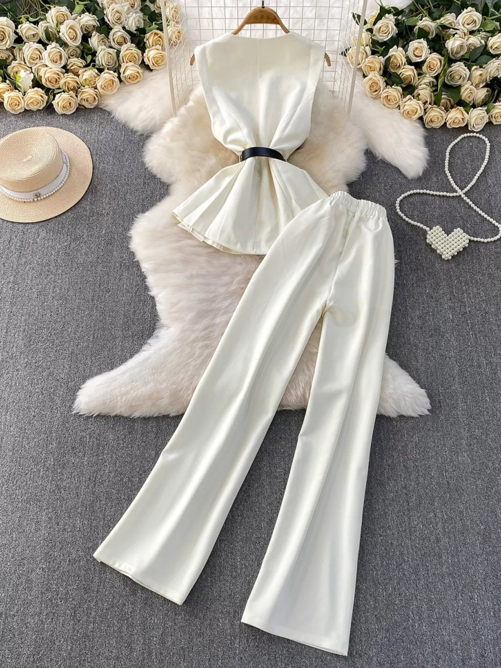 Sleeveless Top And Wide Leg Pants Set 002 - Poppy & Pearl Edit