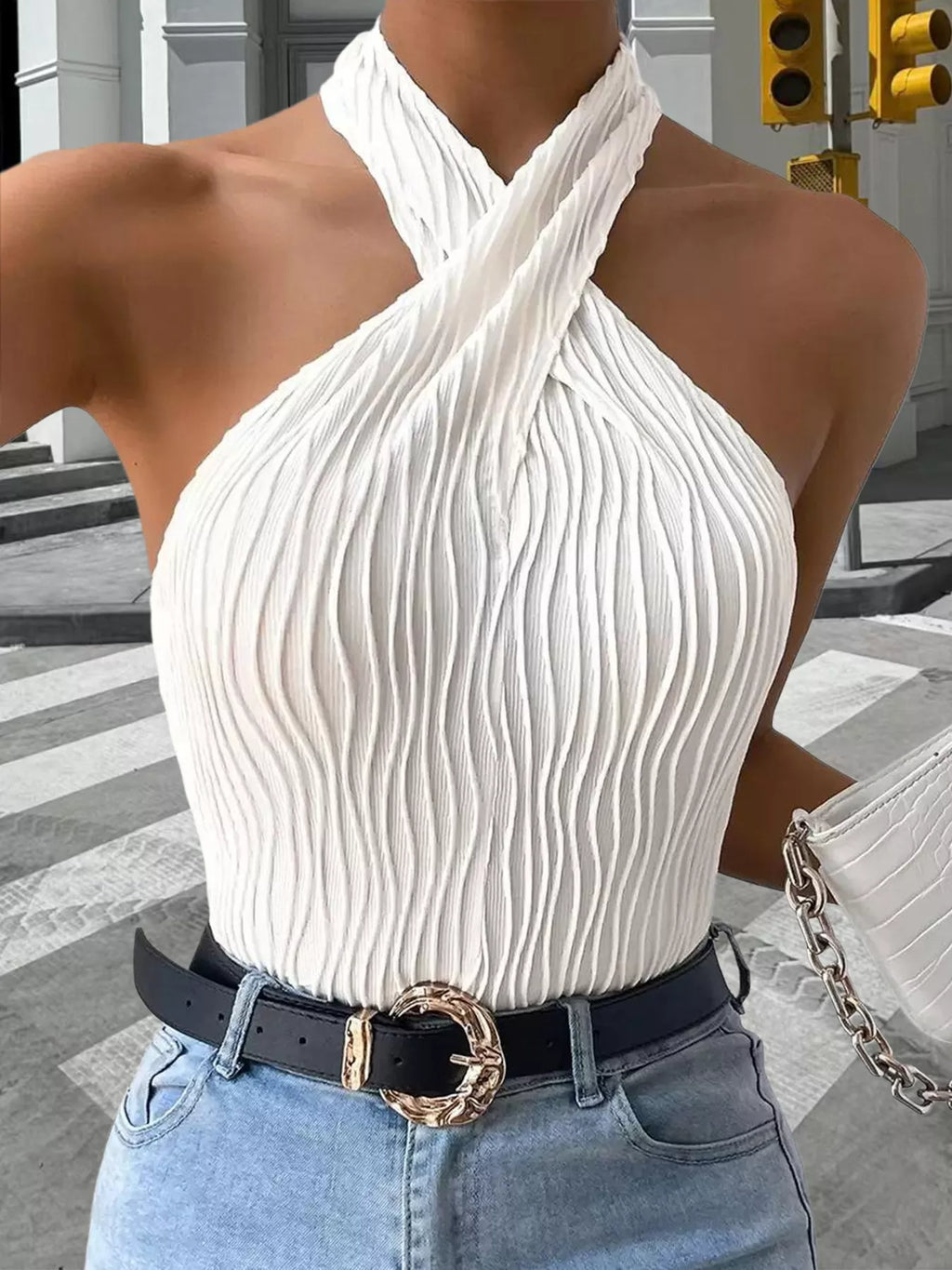 Textured Halter Neck Tank 003 - Poppy & Pearl Edit
