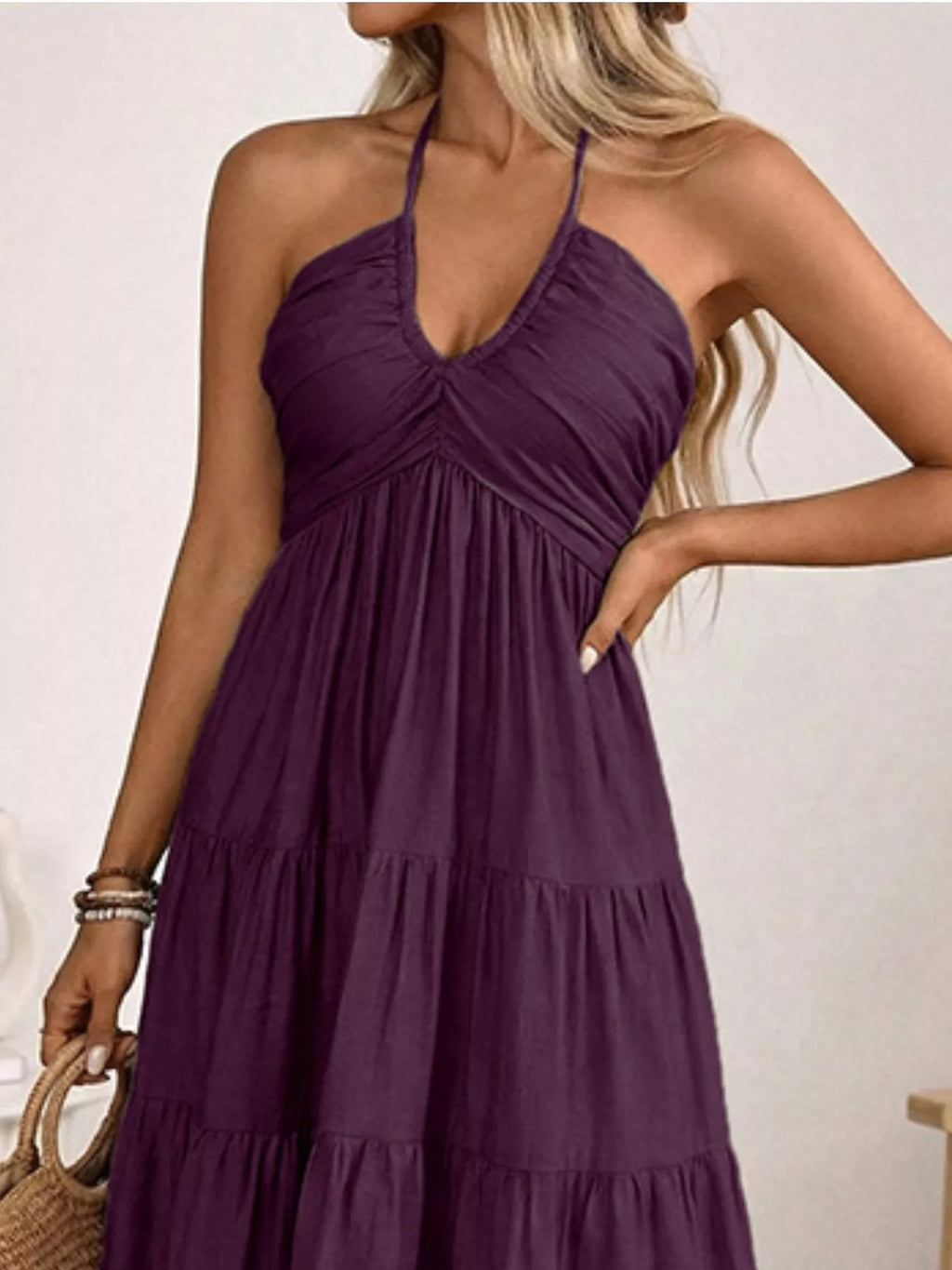 Halter Neck Tiered Midi Dress 002 - Poppy & Pearl Edit