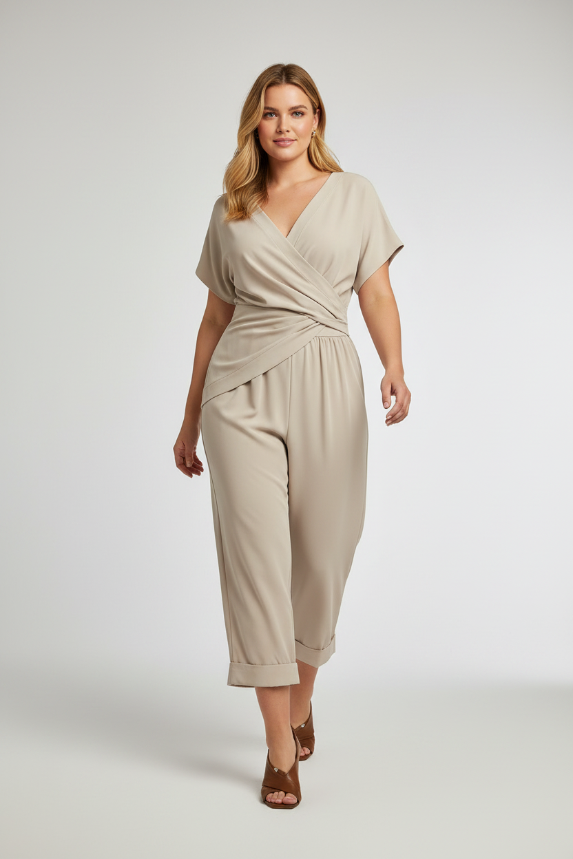 Full Size Twist Front V Neck Top And Pants Set Plus Size 001 - Poppy & Pearl Edit