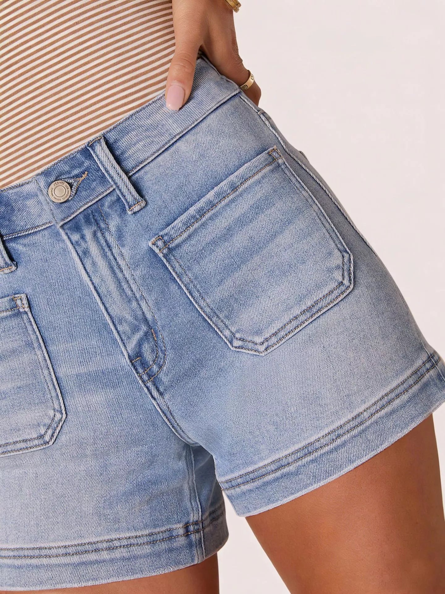 High Waisted Pocketed Denim Shorts 005 - Poppy & Pearl Edit