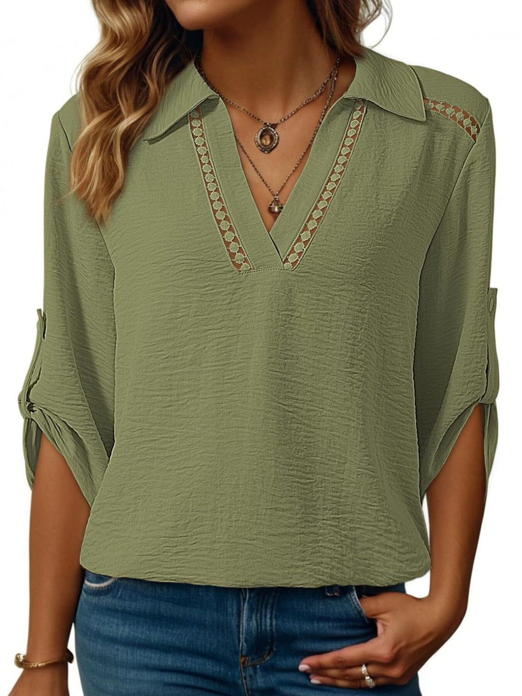 Johnny Collar Roll Up Sleeve Blouse 018 - Poppy & Pearl Edit