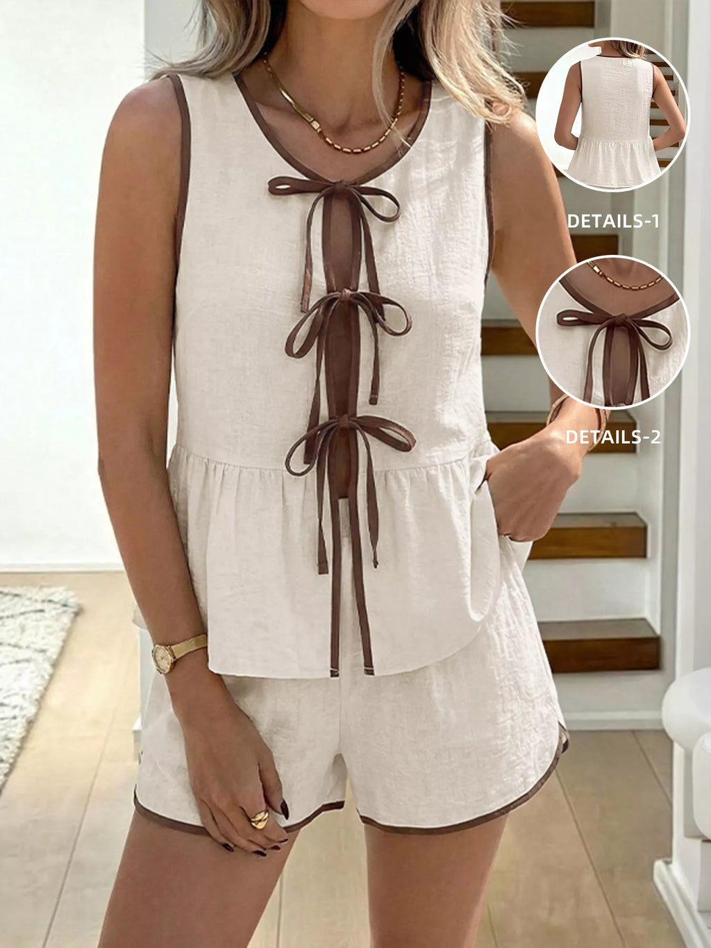 Tie Front Top And Shorts Set 001 - Poppy & Pearl Edit