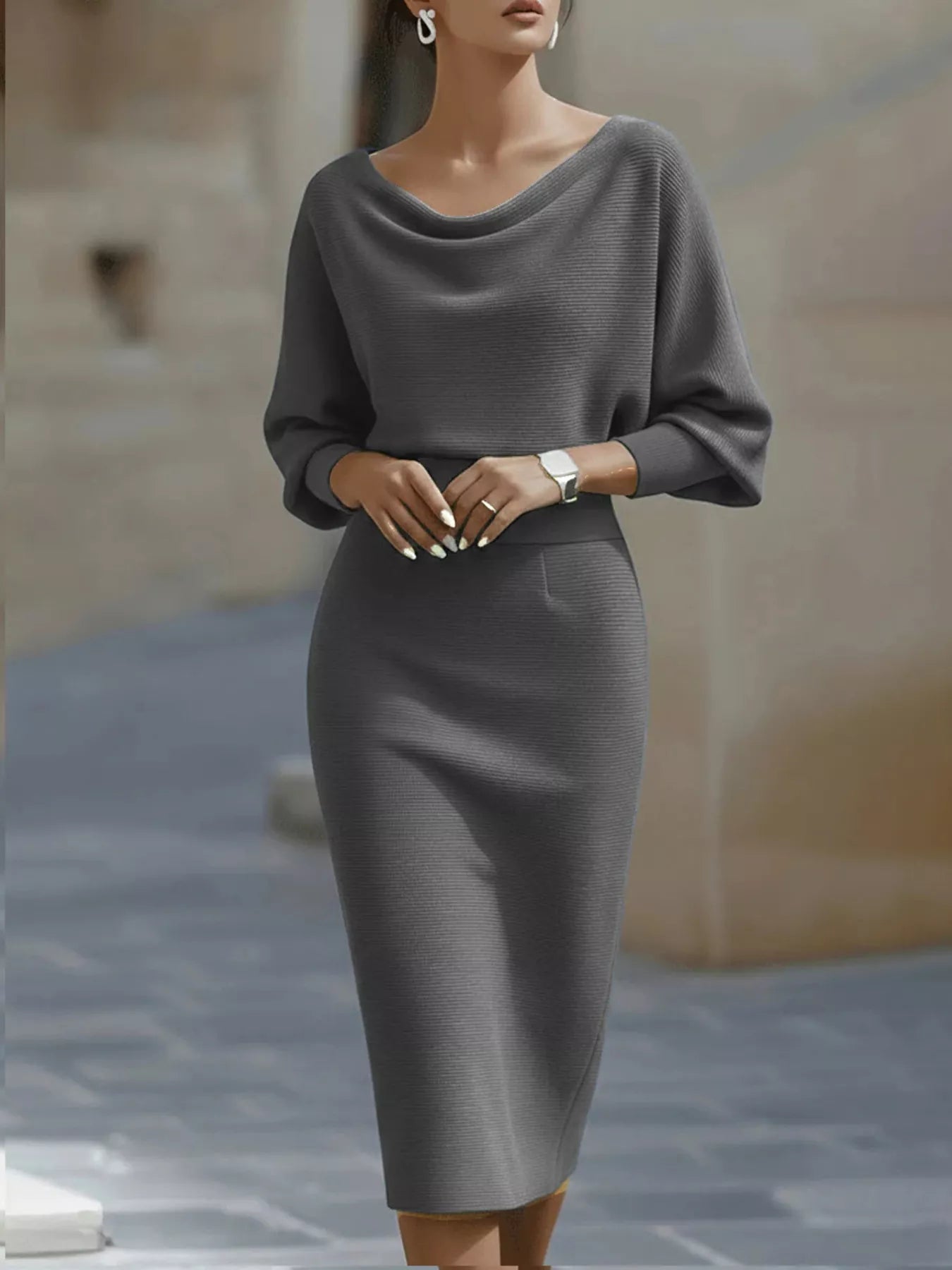 Cowl Neck Knit Bodycon Dress 006 - Poppy & Pearl Edit