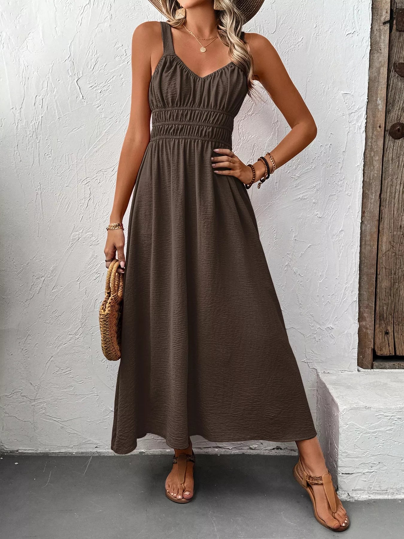 Sleeveless Smocked Casual Midi Dress 007 - Poppy & Pearl Edit