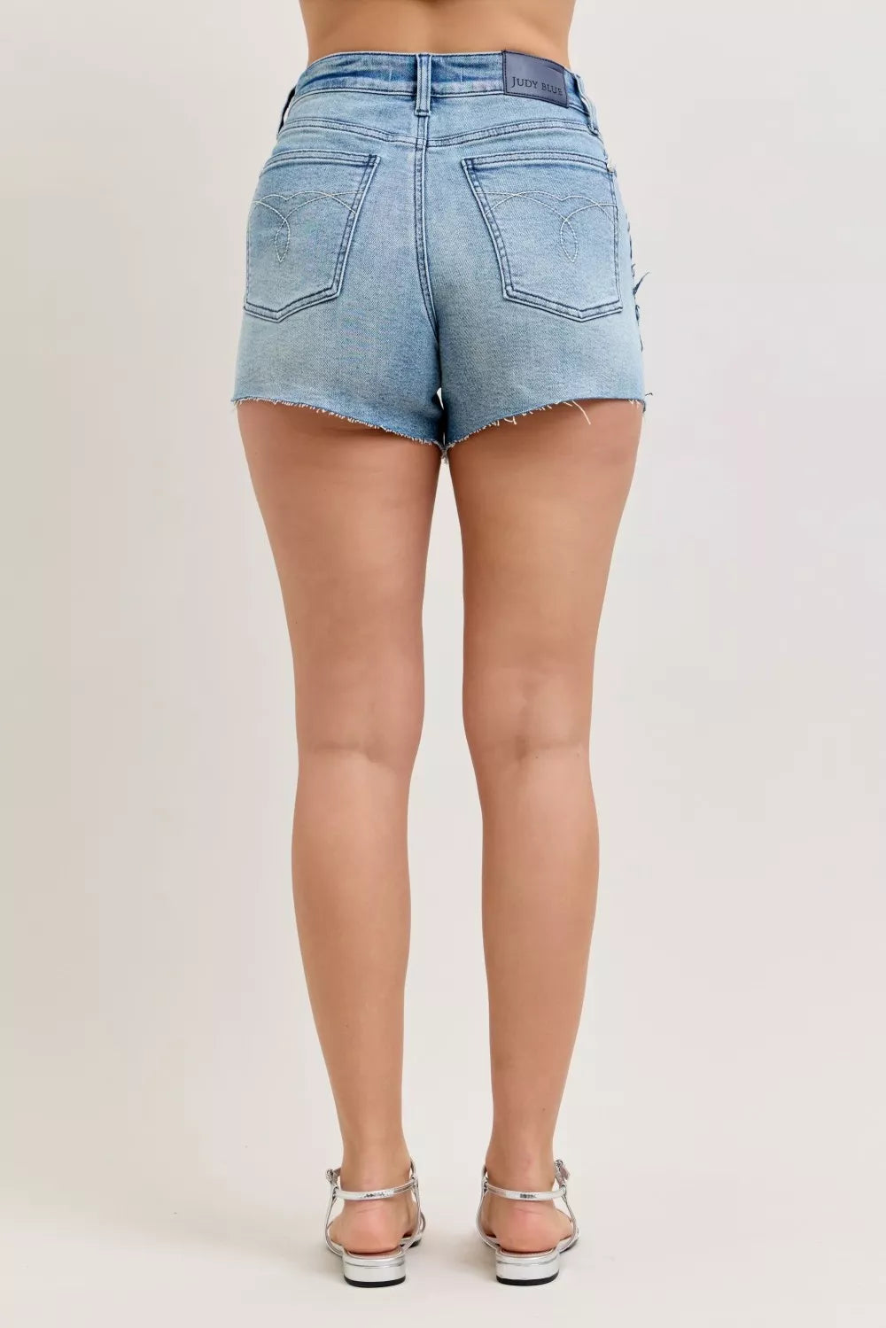 Judy Blue High Waist Rigid Magic Cut Off Denim Shorts With Raw Side Seam 004 - Poppy & Pearl Edit