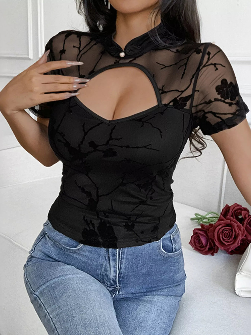 Cutout Front Short Sleeve Top 003 - Poppy & Pearl Edit