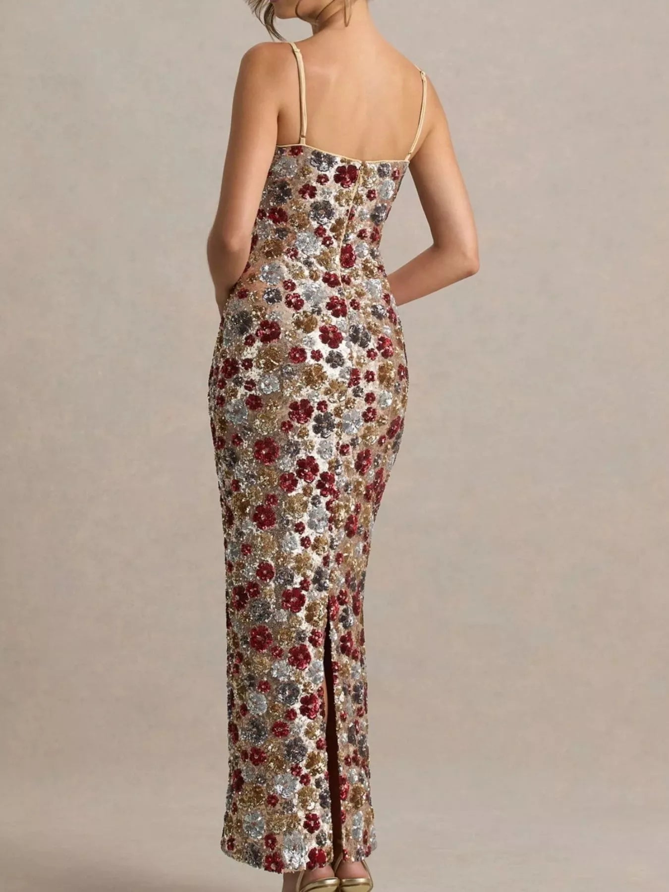 Slit Floral Sequin Bodycon Maxi Dress 004 - Poppy & Pearl Edit
