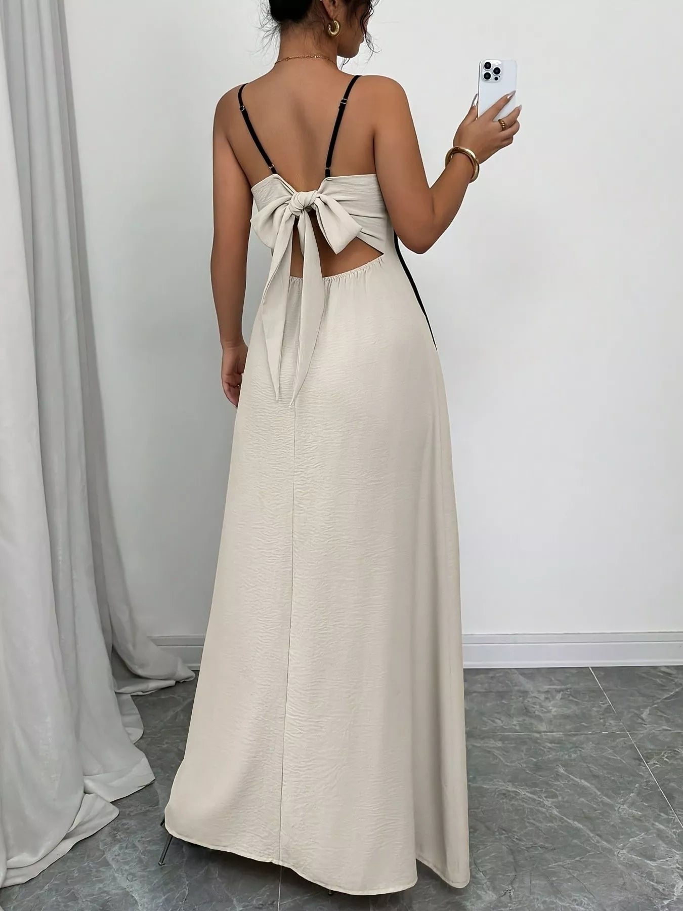 Contrast Trim Spaghetti Strap Maxi Dress Full Length - Poppy & Pearl Edit