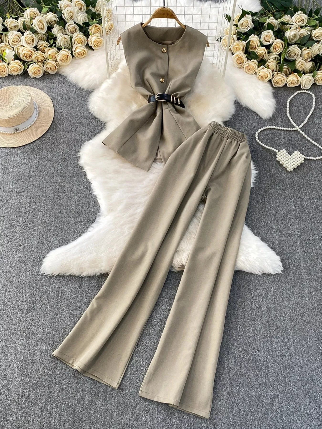 Sleeveless Top And Wide Leg Pants Set 014 - Poppy & Pearl Edit