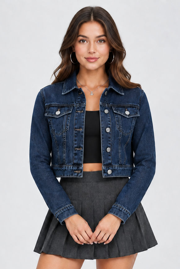 Cropped denim jacket look with a black tank