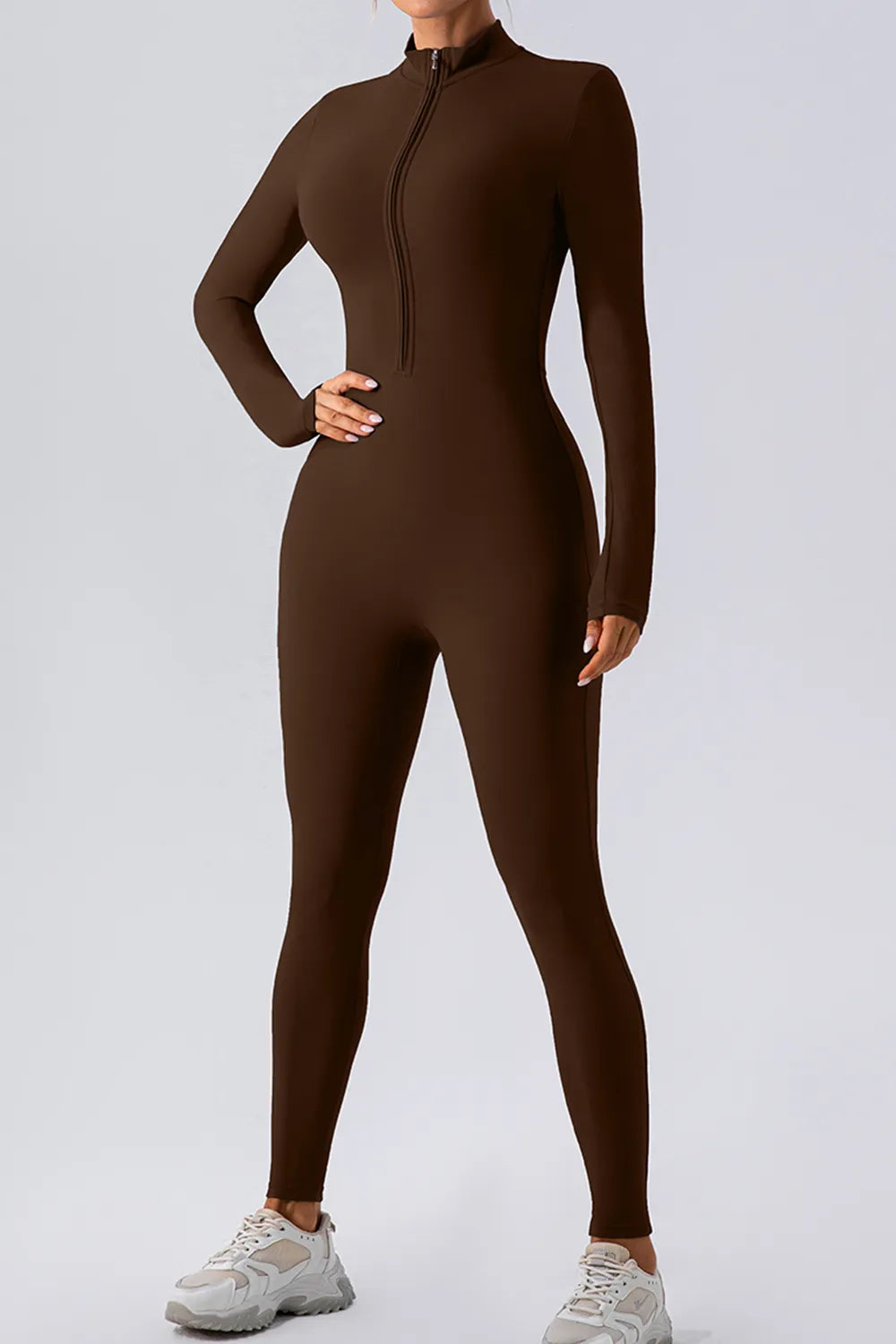 Half Zip Mock Neck Active Jumpsuit Angle View - Poppy & Pearl Edit
