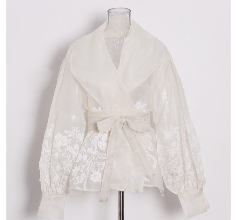 Minimalist Vintage Print Embroidery Shirt Organza Detail Shot - Poppy & Pearl Edit