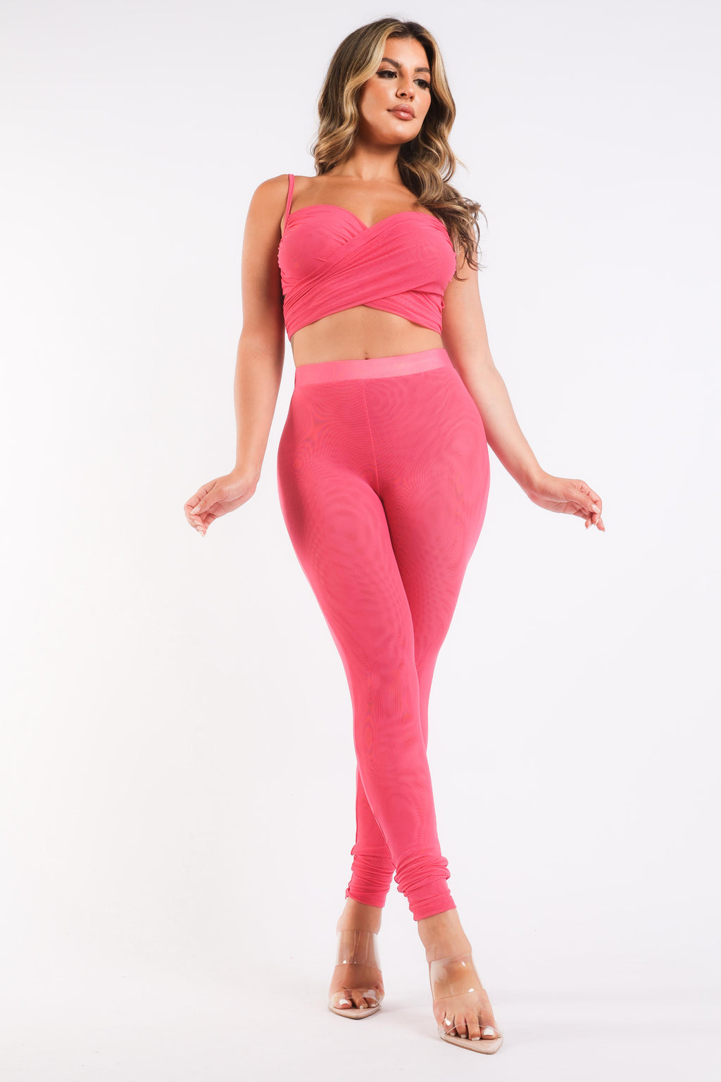 Mesh Contrast Sets Casual Sports Strappy Sleeve Top Leggings 004 - Poppy & Pearl Edit