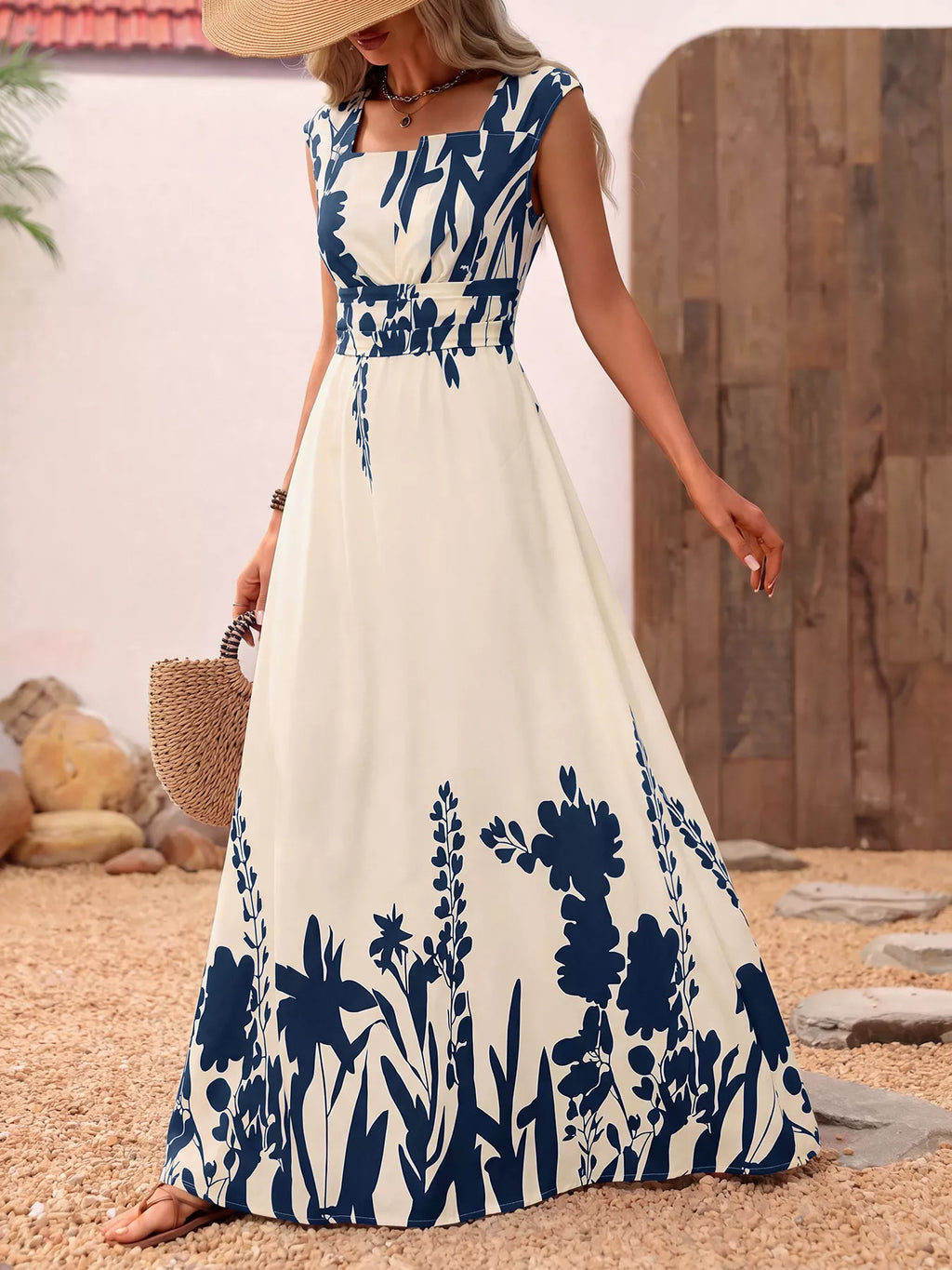 Printed Square Neck Maxi Dress 005 - Poppy & Pearl Edit