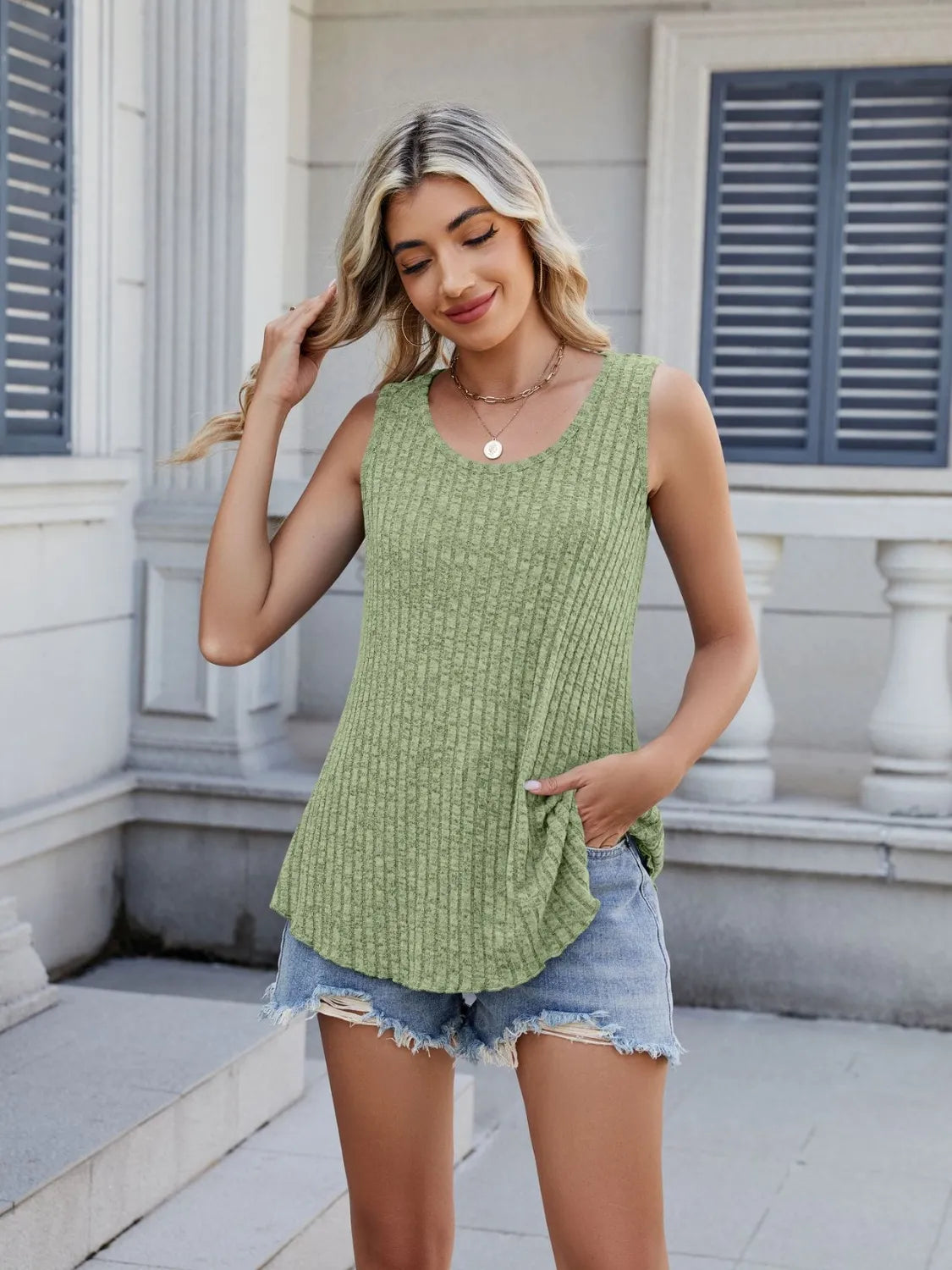 Ribbed Round Neck Tank Lifestyle - Poppy & Pearl Edit