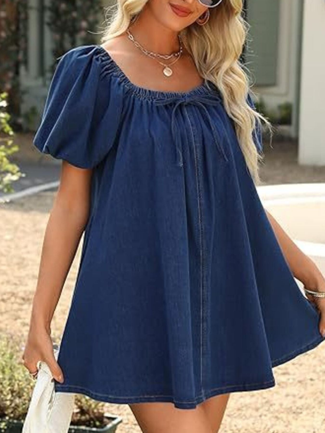 Off Shoulder Tie Front Denim Dress 006 - Poppy & Pearl Edit