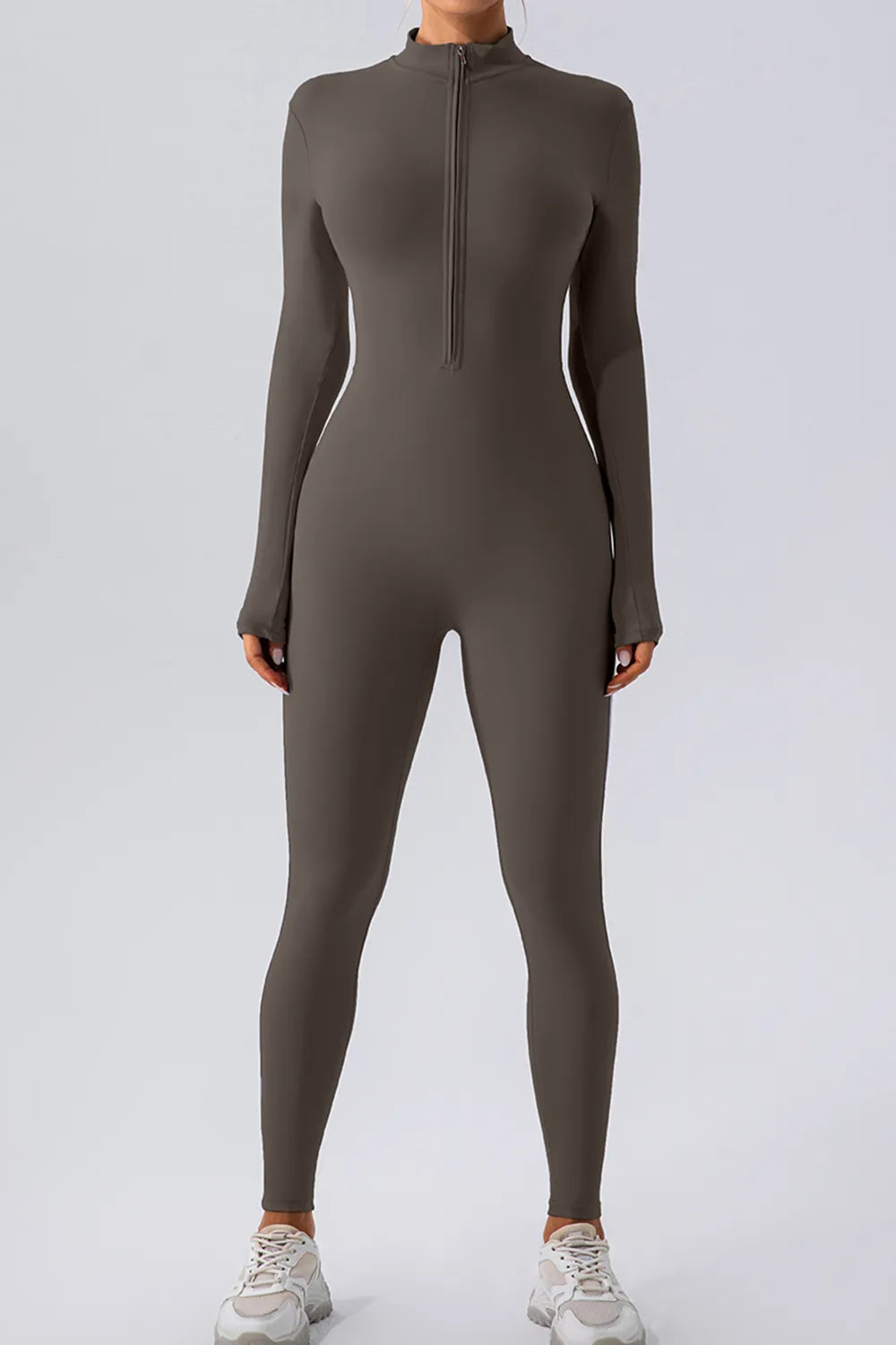 Half Zip Mock Neck Active Jumpsuit Back View - Poppy & Pearl Edit