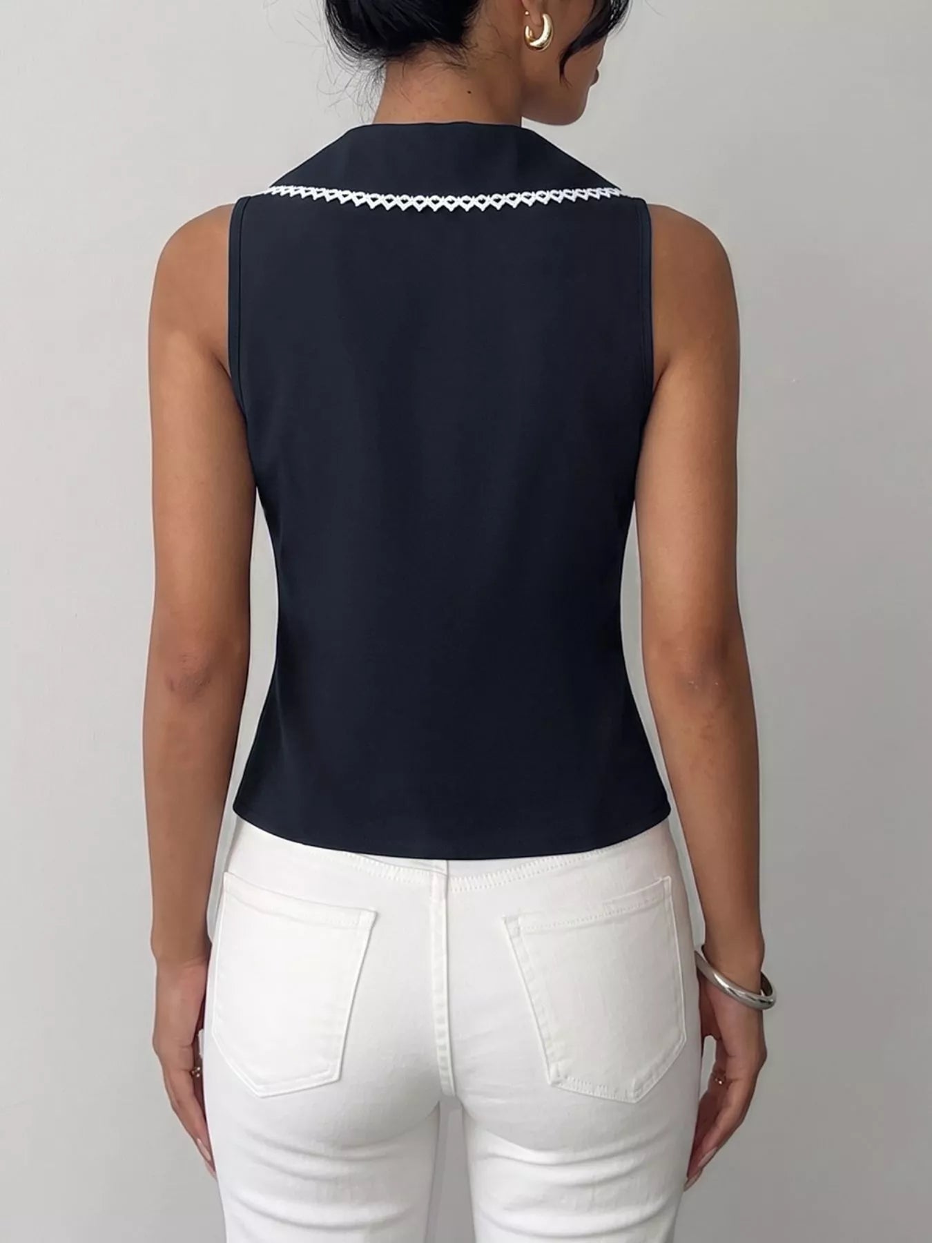 Lace Trim Tie Front Vest 006 - Poppy & Pearl Edit