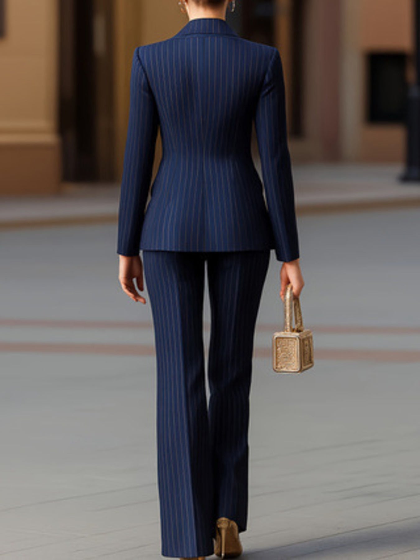 Pinstripe Blazer Wide Leg Pants Set Detail Shot - Poppy & Pearl Edit