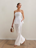 Strapless Peplum Top And Wide Leg Pants Set 001 - Poppy & Pearl Edit
