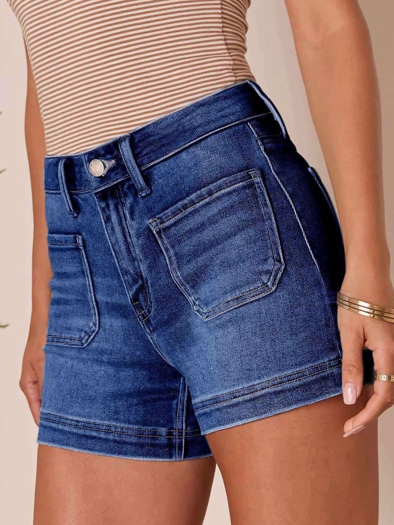 High Waisted Pocketed Denim Shorts 001 - Poppy & Pearl Edit