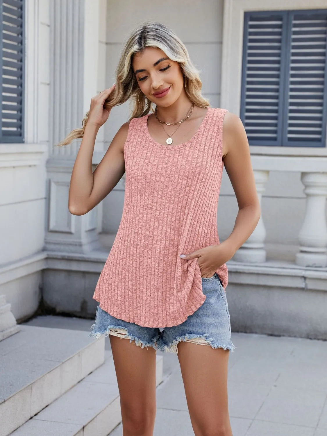 Ribbed Round Neck Tank Full Length - Poppy & Pearl Edit