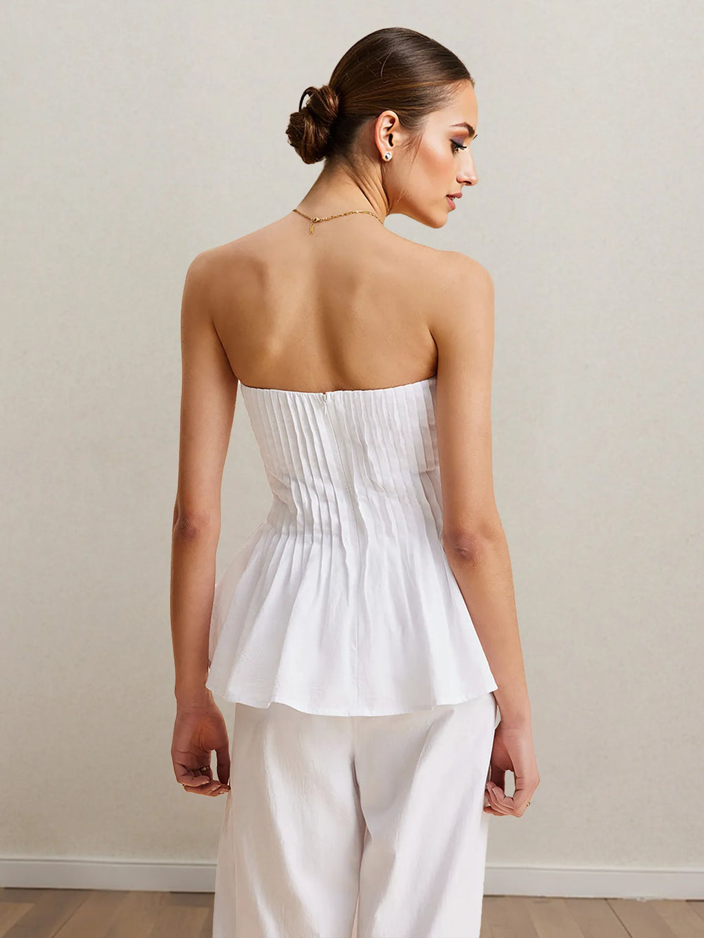 Strapless Peplum Top And Wide Leg Pants Set 003 - Poppy & Pearl Edit
