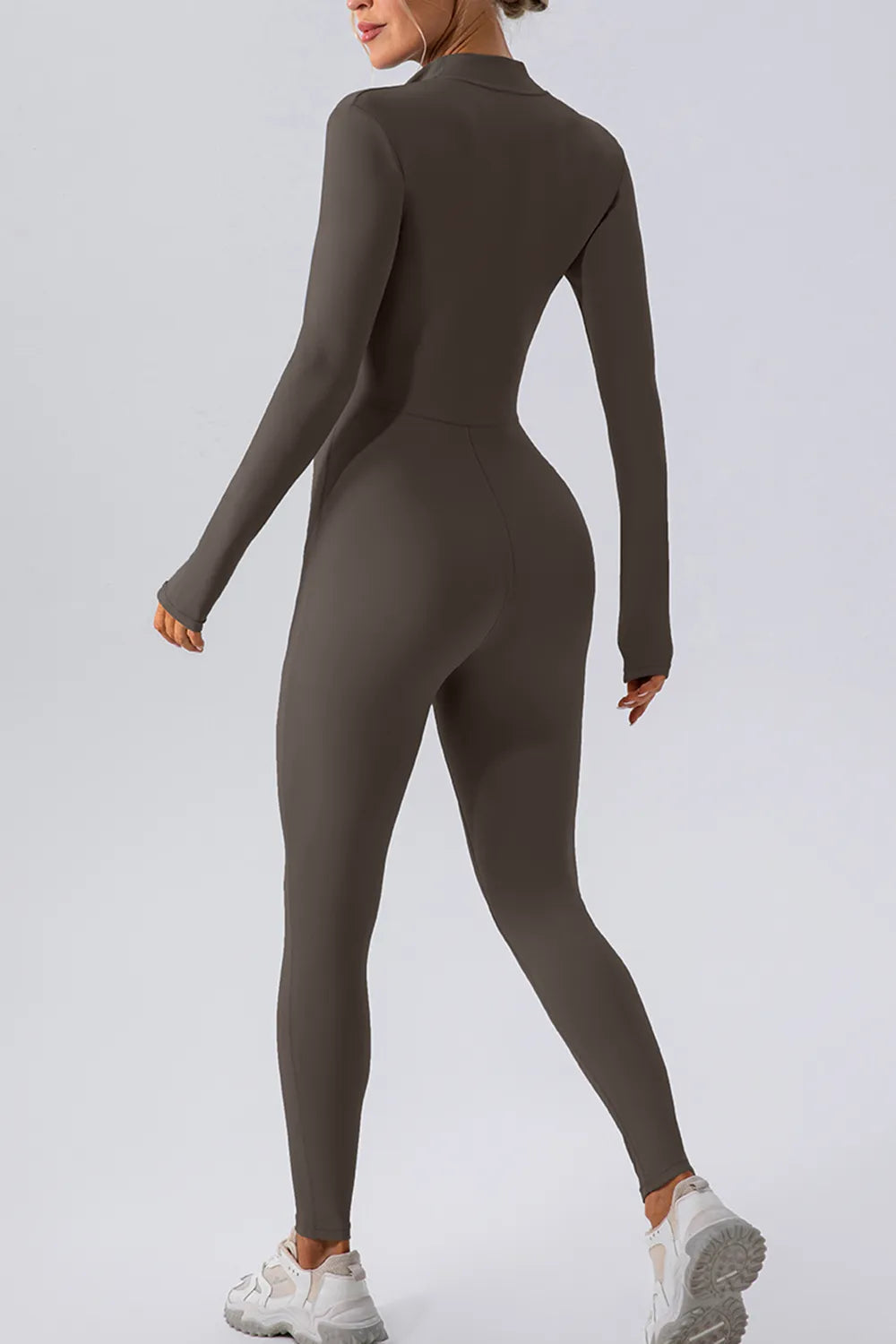 Half Zip Mock Neck Active Jumpsuit Detail Shot - Poppy & Pearl Edit