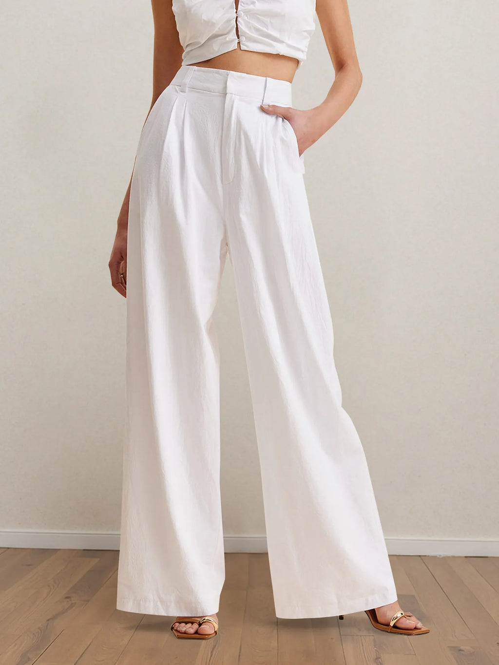 Strapless Peplum Top And Wide Leg Pants Set 004 - Poppy & Pearl Edit