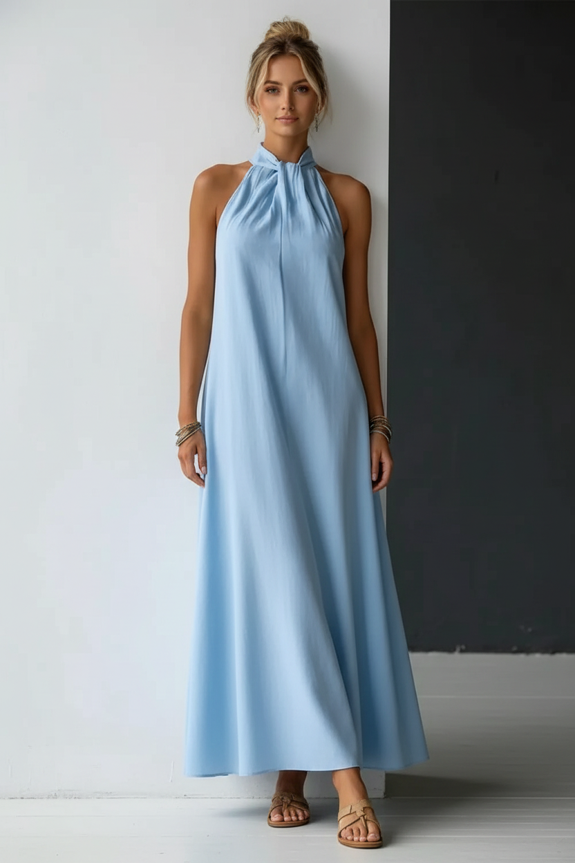 Halter Neck Sleeveless Maxi Dress - Light Blue Studio Editorial