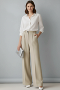 High-Waisted Wide-Leg Pants - Beige Editorial
