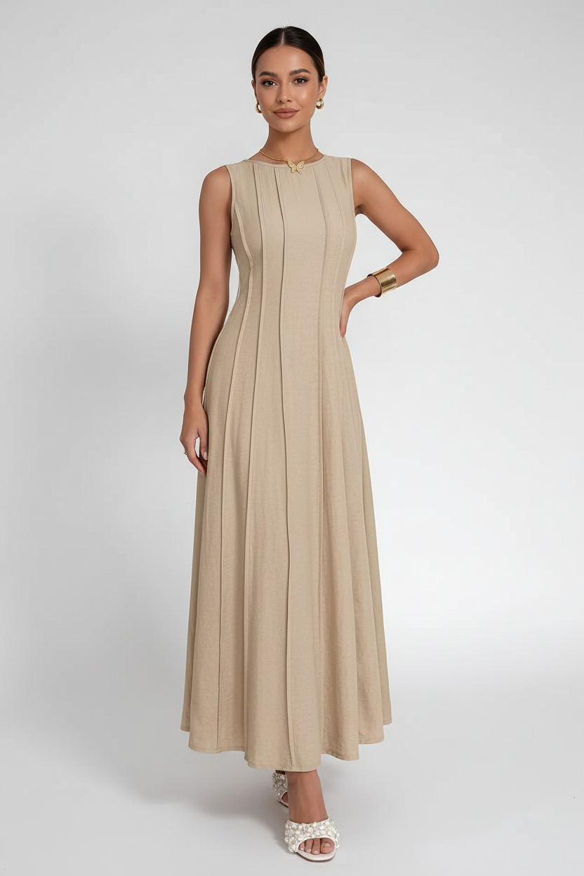 Round Neck Sleeveless Teture Mai Dress 001 - Poppy & Pearl Edit