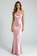 Pearl Strap Cowl Neck Satin Maxi Dress — Studio