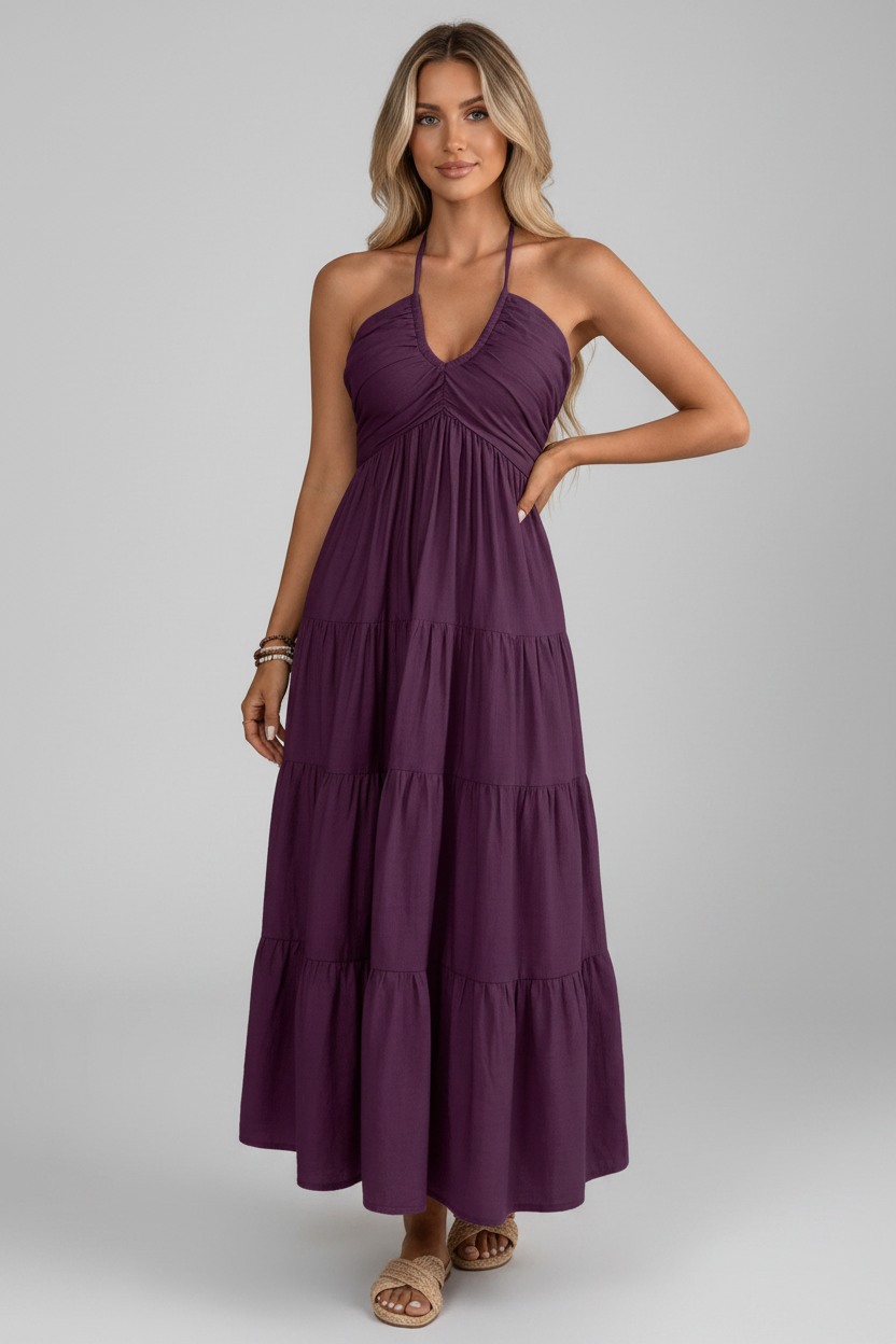 Halter Neck Tiered Midi Dress 001 - Poppy & Pearl Edit