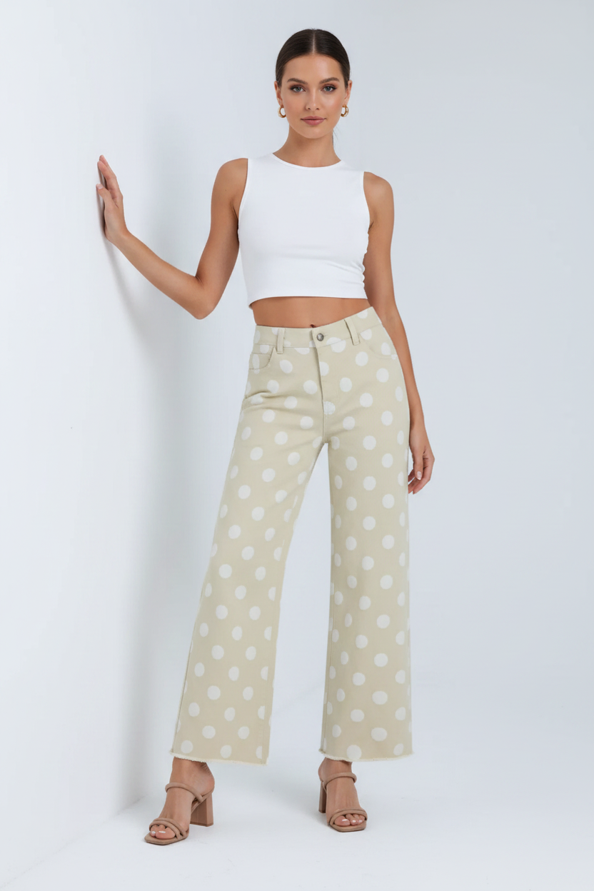 Polka Dot High-Waisted Wide Leg Jeans - Editorial