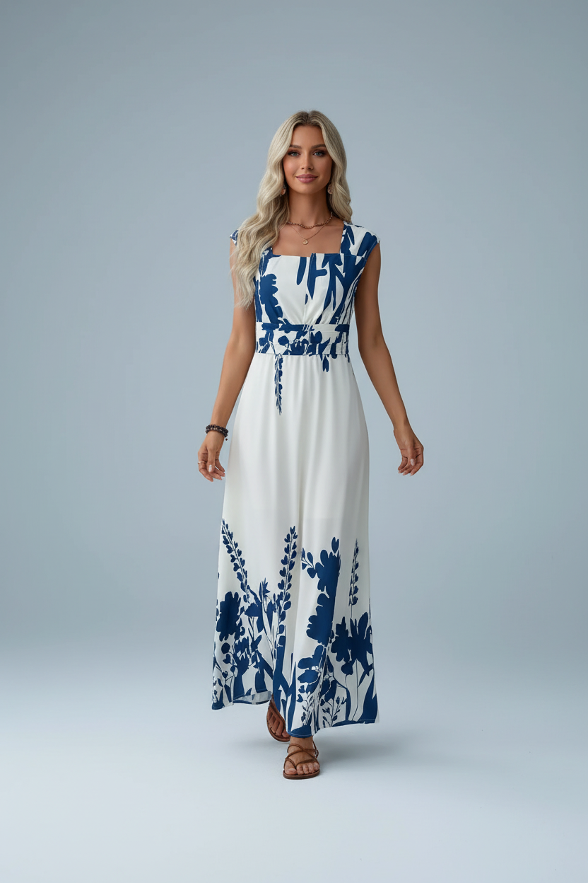 Printed Square Neck Maxi Dress 001 - Poppy & Pearl Edit